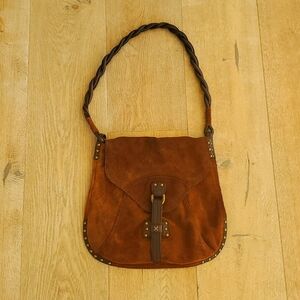 Lucky Brand Brown (rusty) suede and leather crossbows messenger bag purse